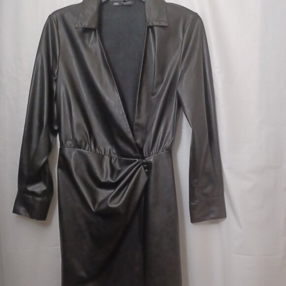 WOMEN'S ZARA FAUX LEATHER WRAP MINI DRESS - Picture 11 of 13